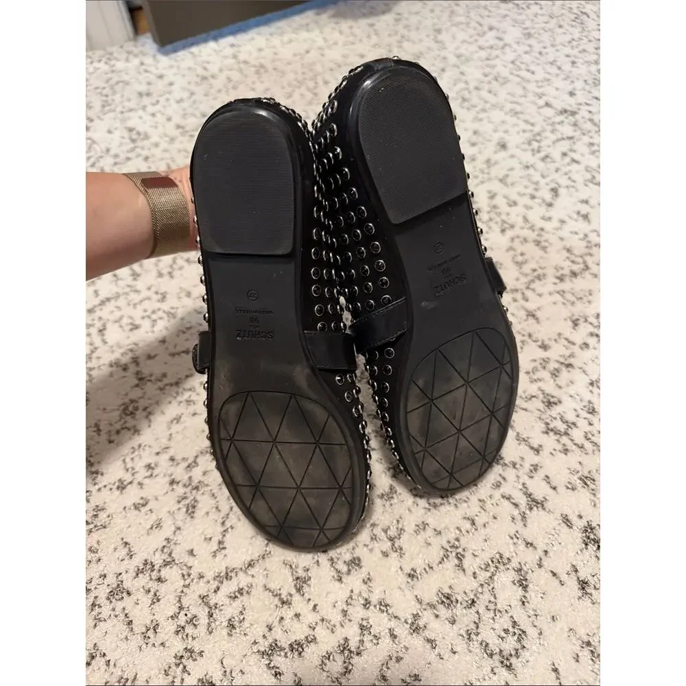 Shutz Studded Black Mary Jane Flats with Buckle Size 9